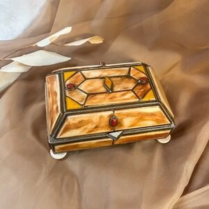 Antique Brass and Bone Jewelry Casket